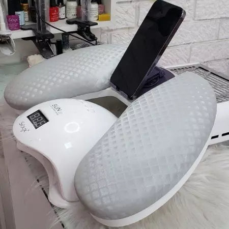Apoio de Braço Delta Pro c/ Suporte de Celular Integrado Metal Ajustável 360° + Apoio de Cotovelo.